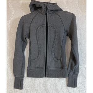 Lululemon Scuba Hoodie Striped Dark Gray Full Zip Sweatshirt Jacket Women Size 2